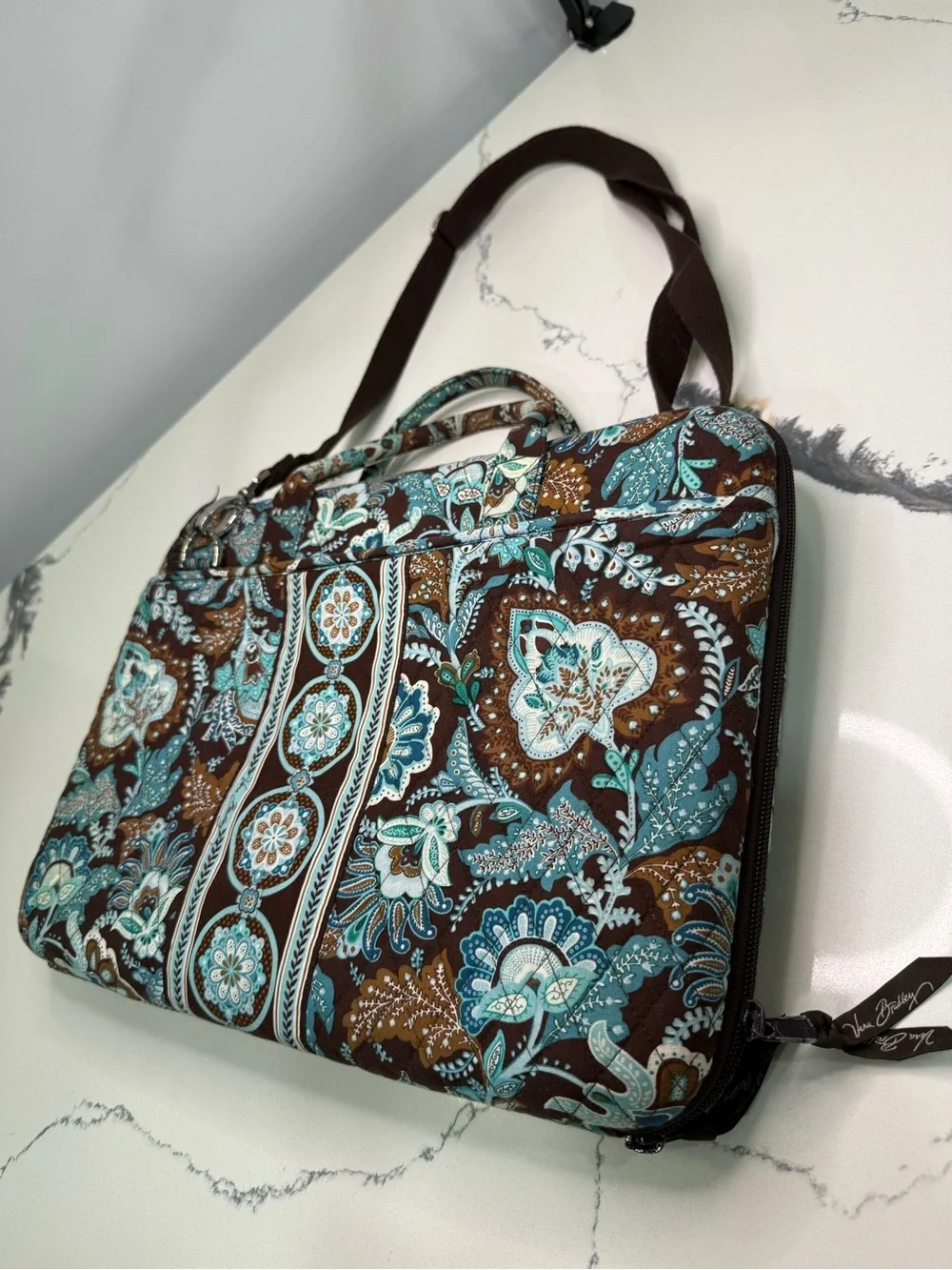 Vera Bradley RETIRED Java Blue Floral Laptop/Business Secure Travel Bag